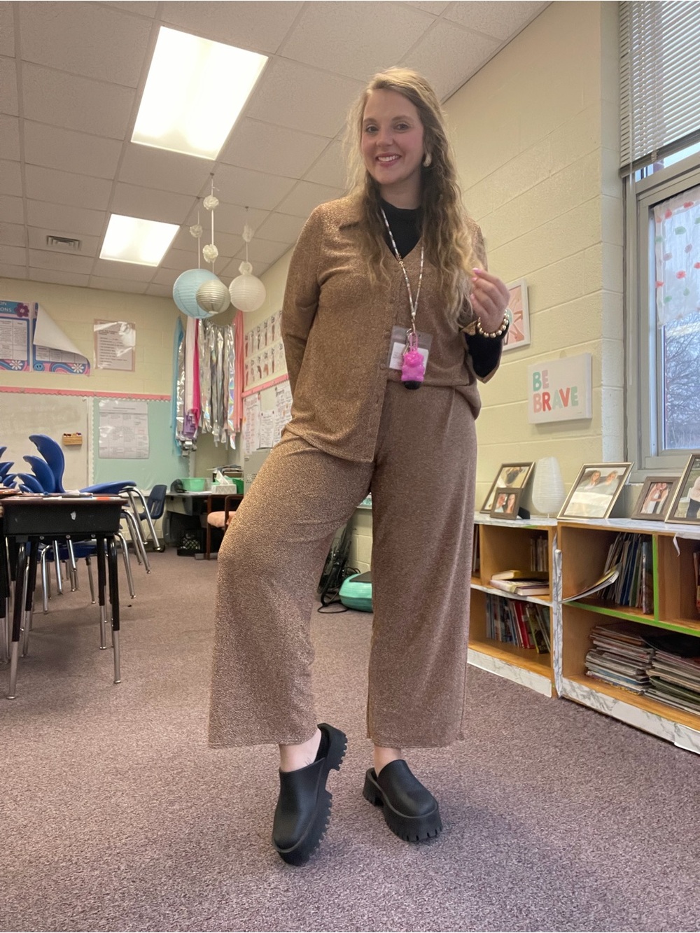 Impressions Metallic Brown Knit Top